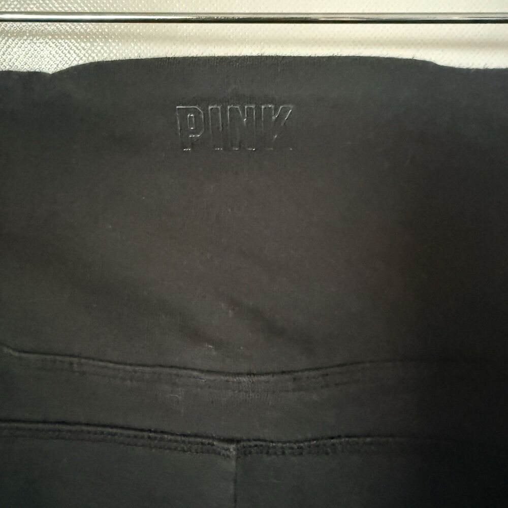 VS Pink Leggings M Black Cotton V Crossover Full Length Activewear Gym Casual - Picture 6 of 9